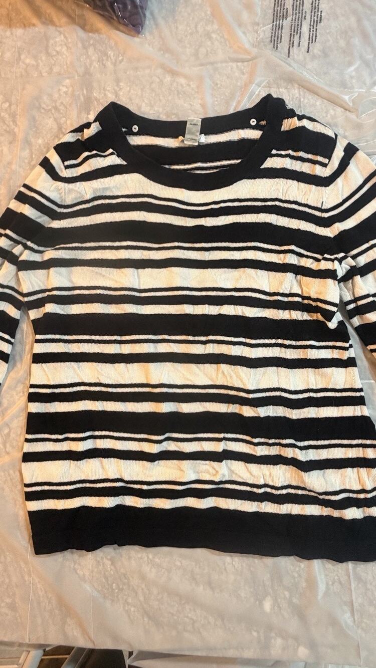 Vtg Bechamel Womens Shirt Sz L Black White Stripe 80s 90s Made In Hong Kong